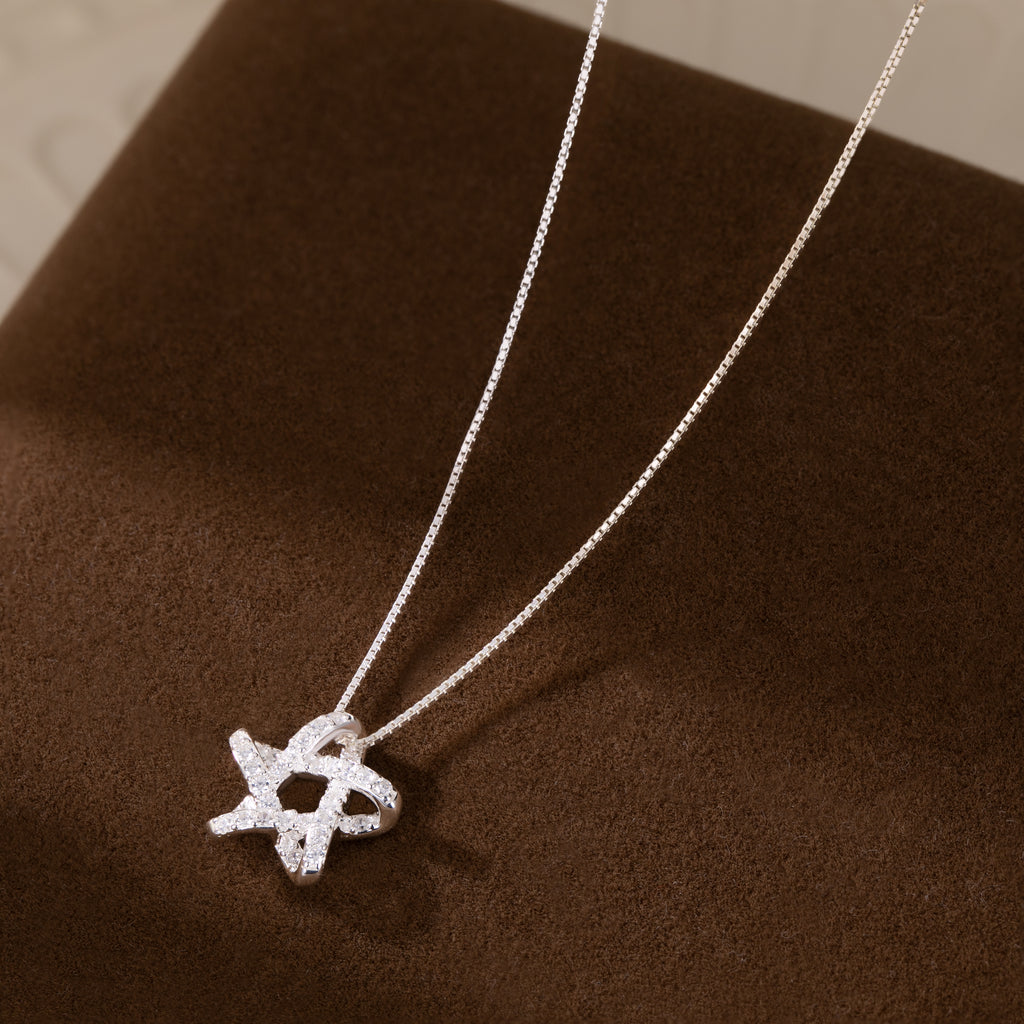 Reffeer Solid 925 Sterling Silver CZ Star Necklace for Women Teen Girls Star Choker Necklace Dainty Pendant Necklace