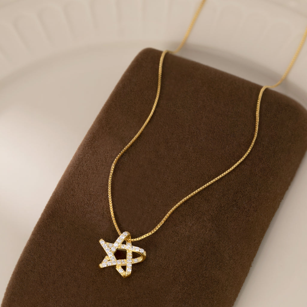 Reffeer Solid 925 Sterling Silver CZ Star Necklace for Women Teen Girls Star Choker Necklace Dainty Pendant Necklace
