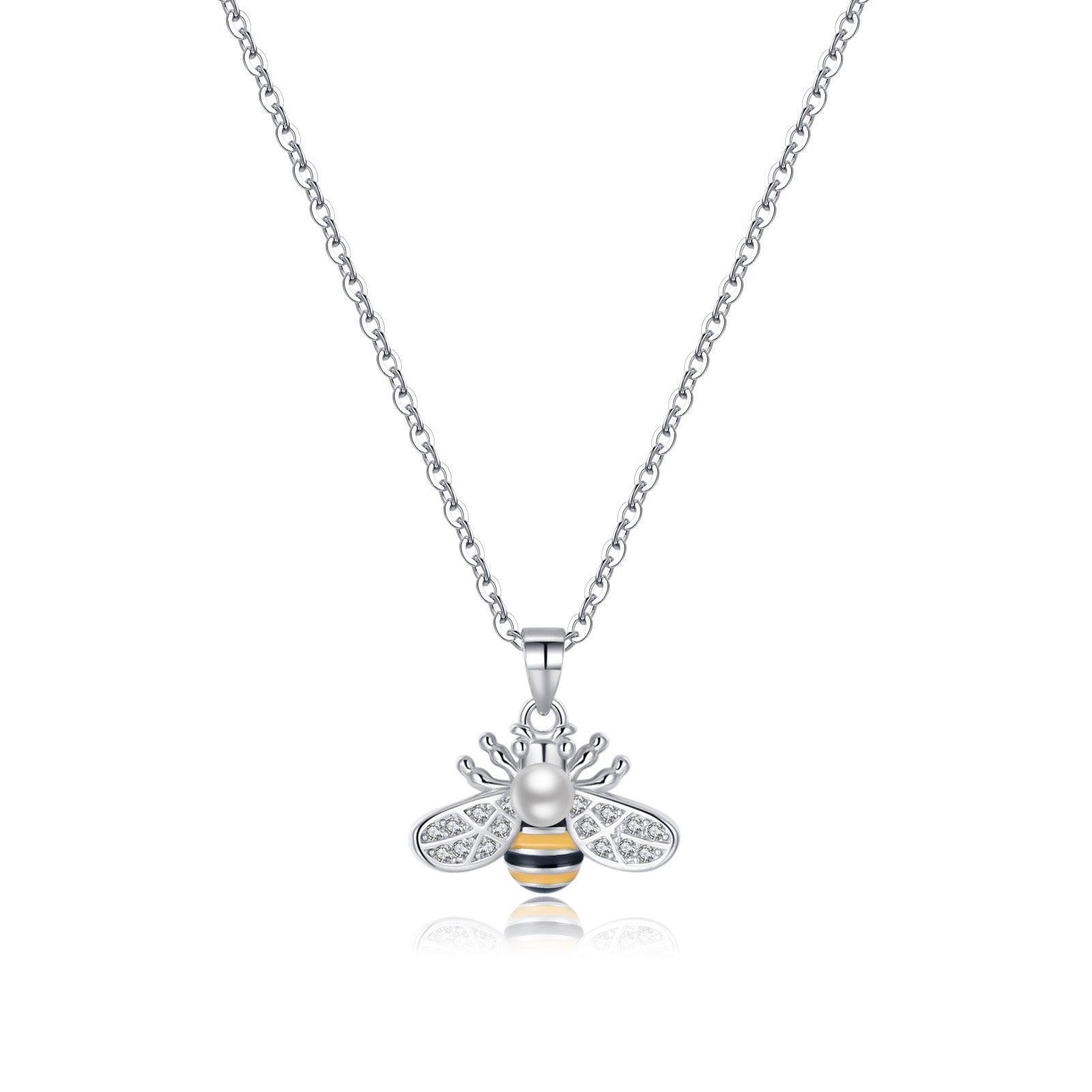 Reffeer Solid 925 Sterling Silver Cute Bee Necklace Choker for Women Teen Girls Pearl Bee Pendant Necklace