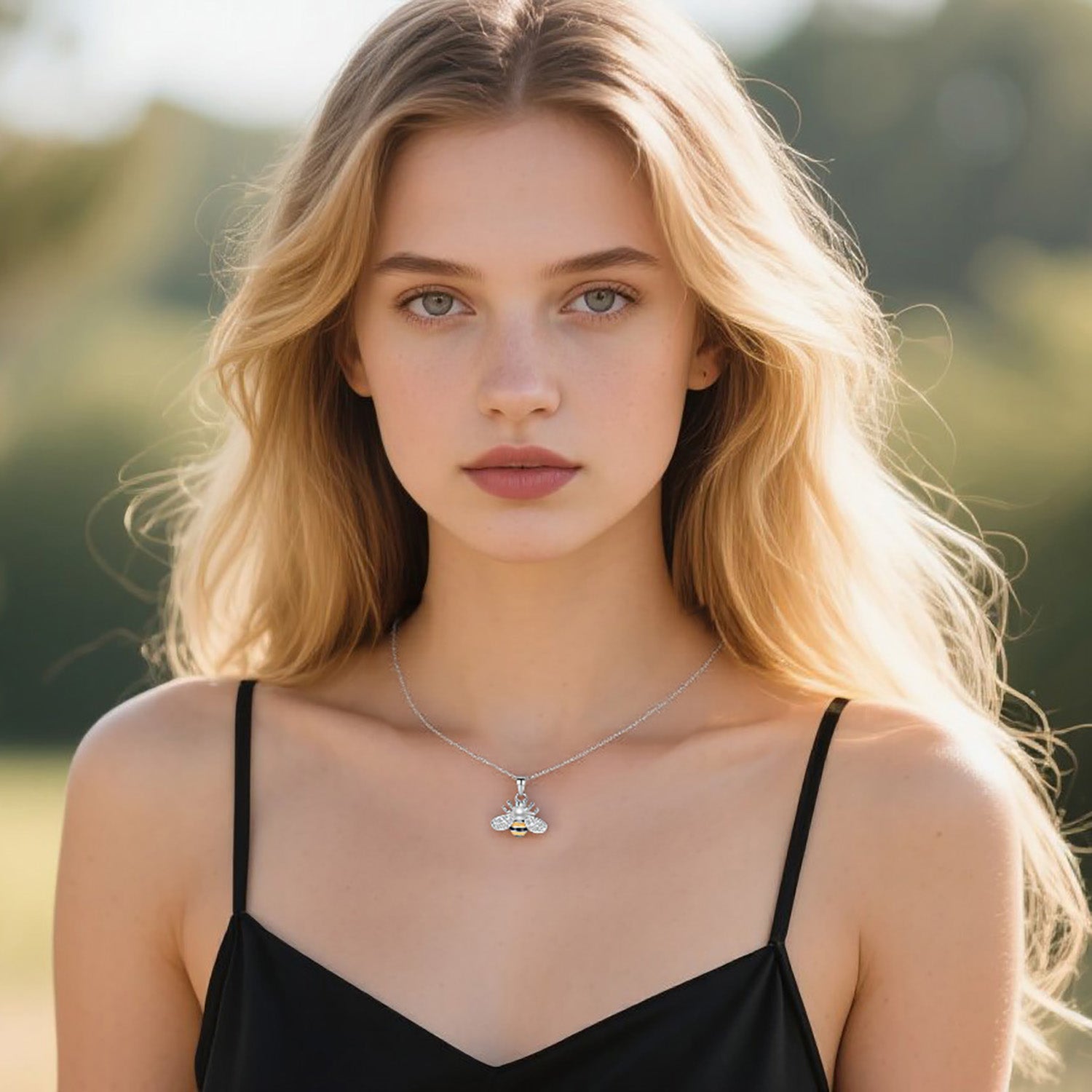 Reffeer Solid 925 Sterling Silver Cute Bee Necklace Choker for Women Teen Girls Pearl Bee Pendant Necklace