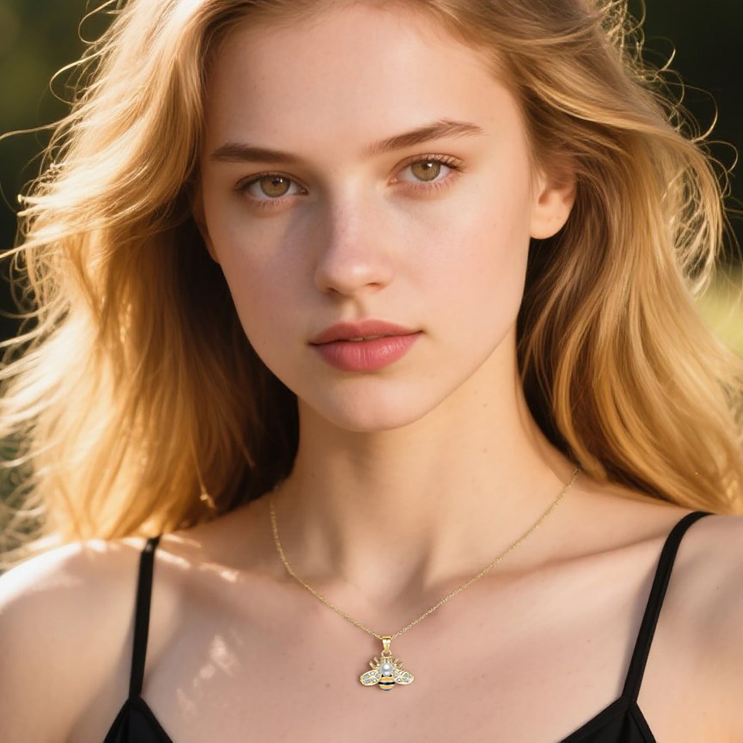 Reffeer Solid 925 Sterling Silver Cute Bee Necklace Choker for Women Teen Girls Pearl Bee Pendant Necklace