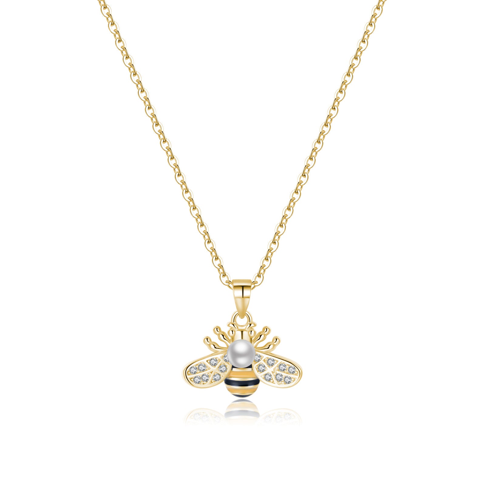 Reffeer Solid 925 Sterling Silver Cute Bee Necklace Choker for Women Teen Girls Pearl Bee Pendant Necklace
