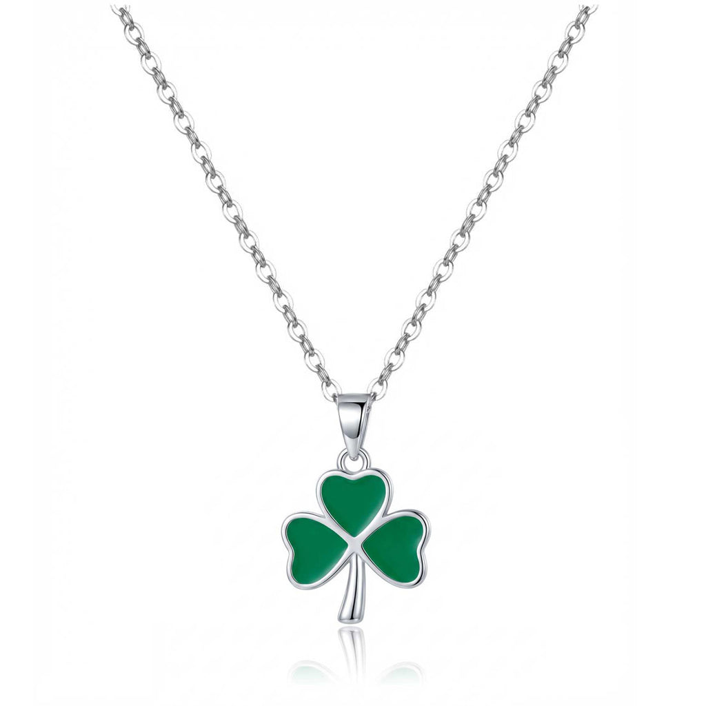 Reffeer Solid 925 Sterling Silver Green Clover Pendant Necklace for Women Teens Shamrock Necklace Chain Green St Patricks Day Necklace