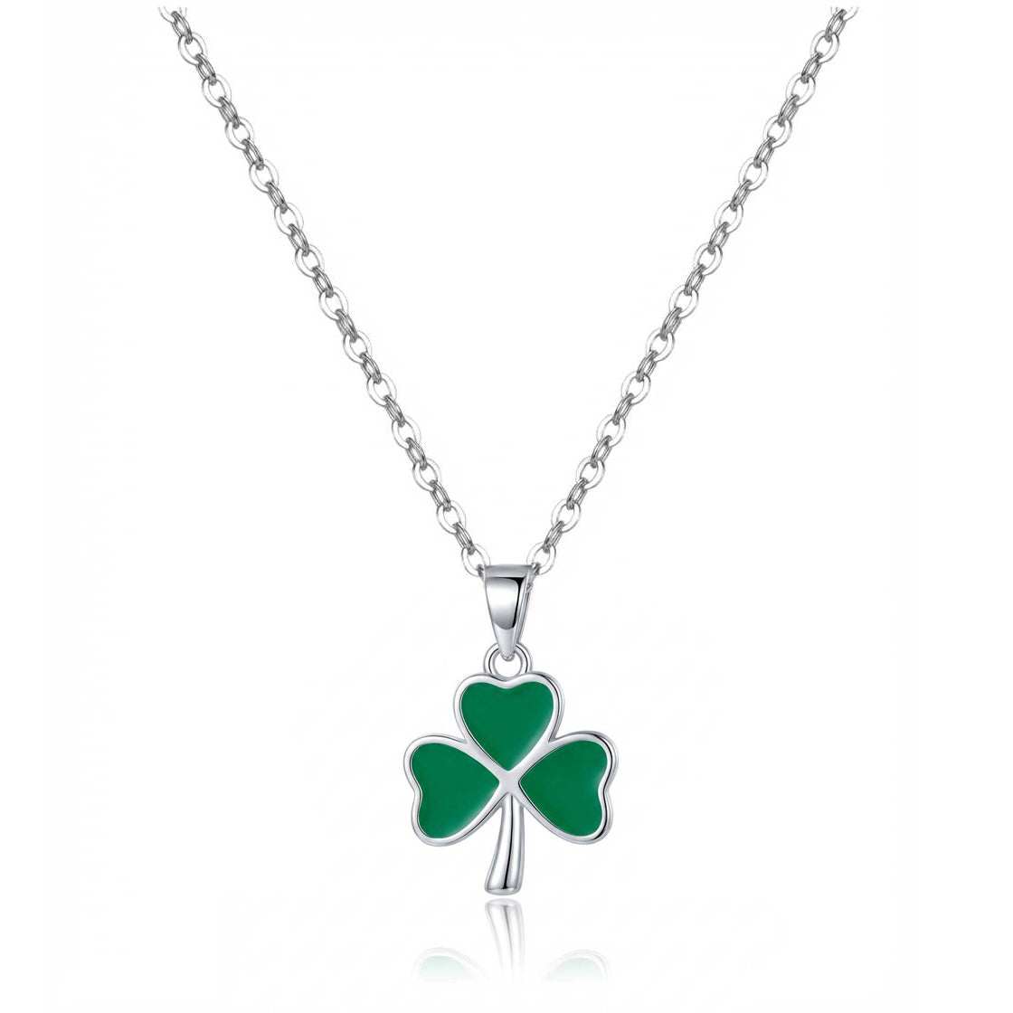 Reffeer Solid 925 Sterling Silver Green Clover Pendant Necklace for Women Teens Shamrock Necklace Chain Green St Patricks Day Necklace