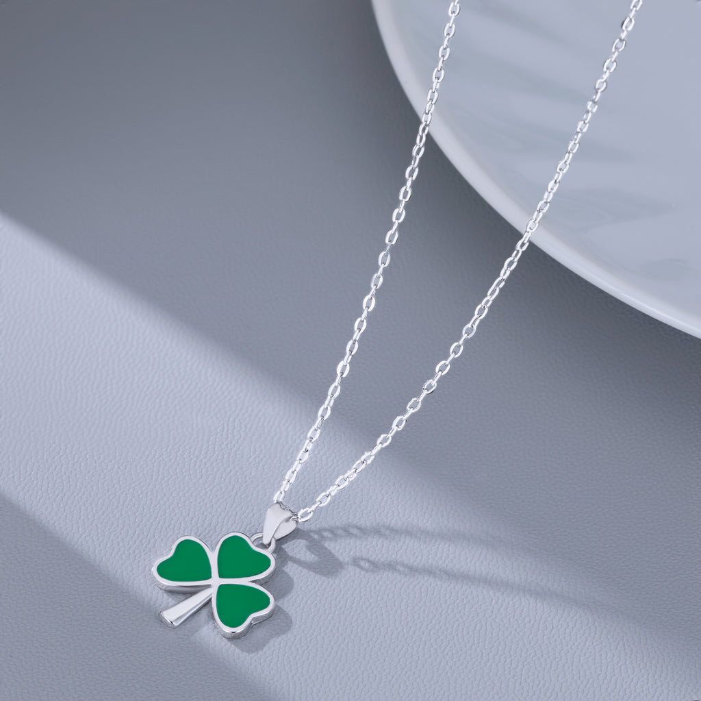 Reffeer Solid 925 Sterling Silver Green Clover Pendant Necklace for Women Teens Shamrock Necklace Chain Green St Patricks Day Necklace