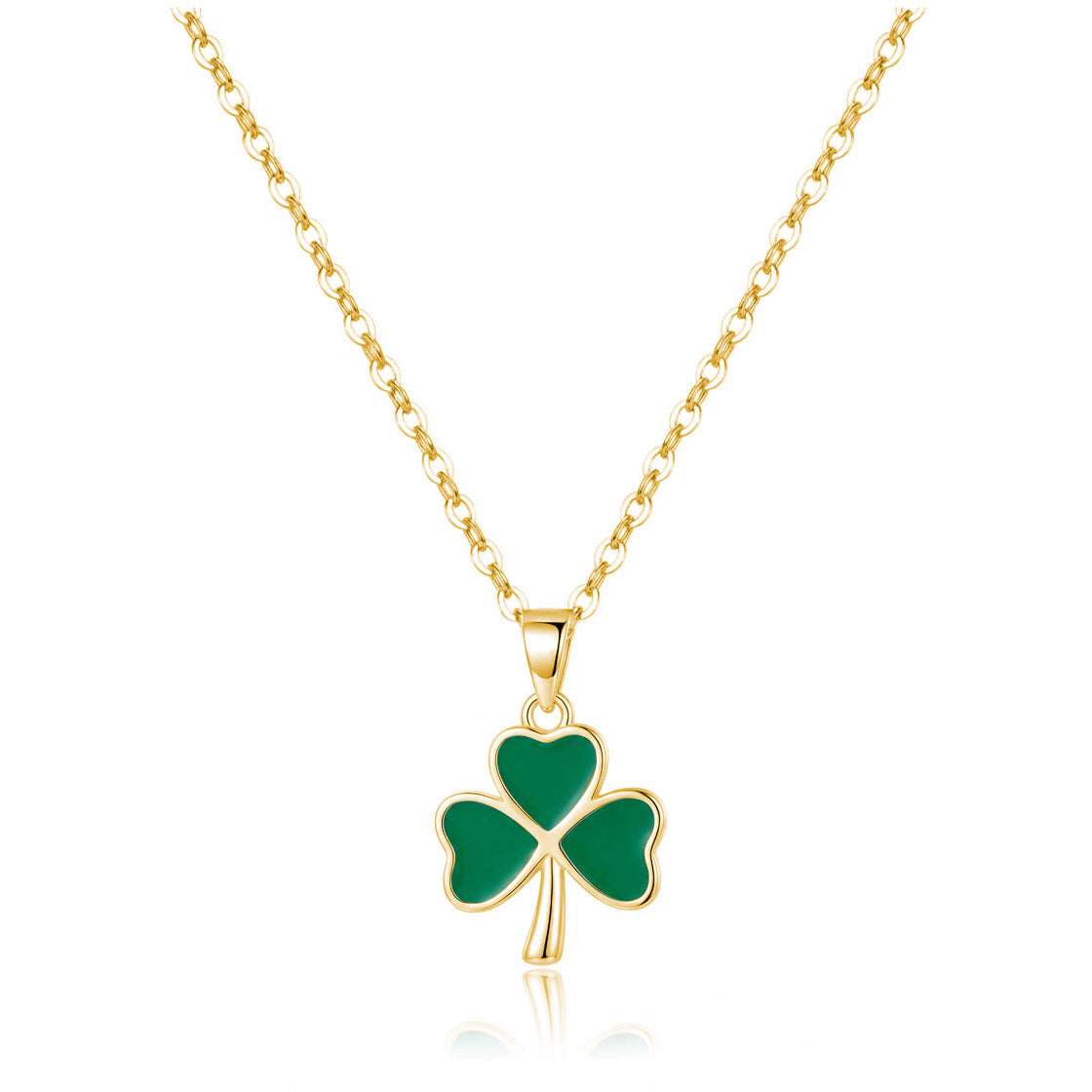 Reffeer Solid 925 Sterling Silver Green Clover Pendant Necklace for Women Teens Shamrock Necklace Chain Green St Patricks Day Necklace