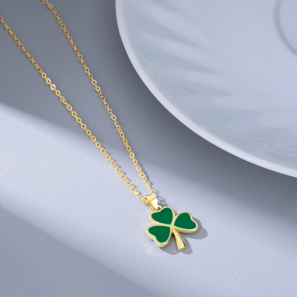 Reffeer Solid 925 Sterling Silver Green Clover Pendant Necklace for Women Teens Shamrock Necklace Chain Green St Patricks Day Necklace