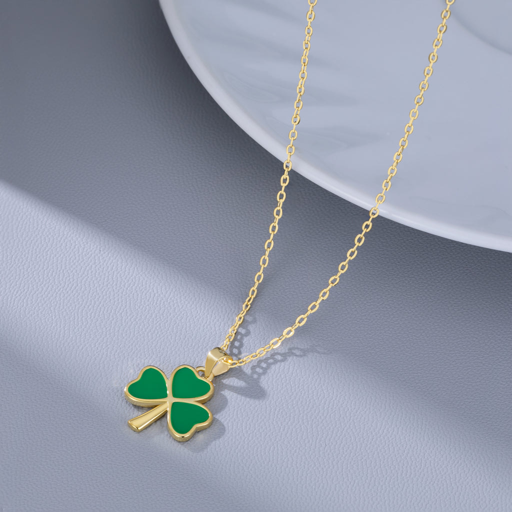 Reffeer Solid 925 Sterling Silver Green Clover Pendant Necklace for Women Teens Shamrock Necklace Chain Green St Patricks Day Necklace