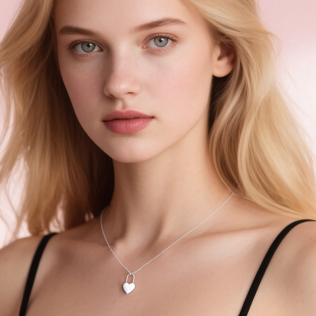 Reffeer Solid 925 Sterling Silver Heart Pin Pendant Necklace Choker for Women Teen Girls Dainty Heart Necklace