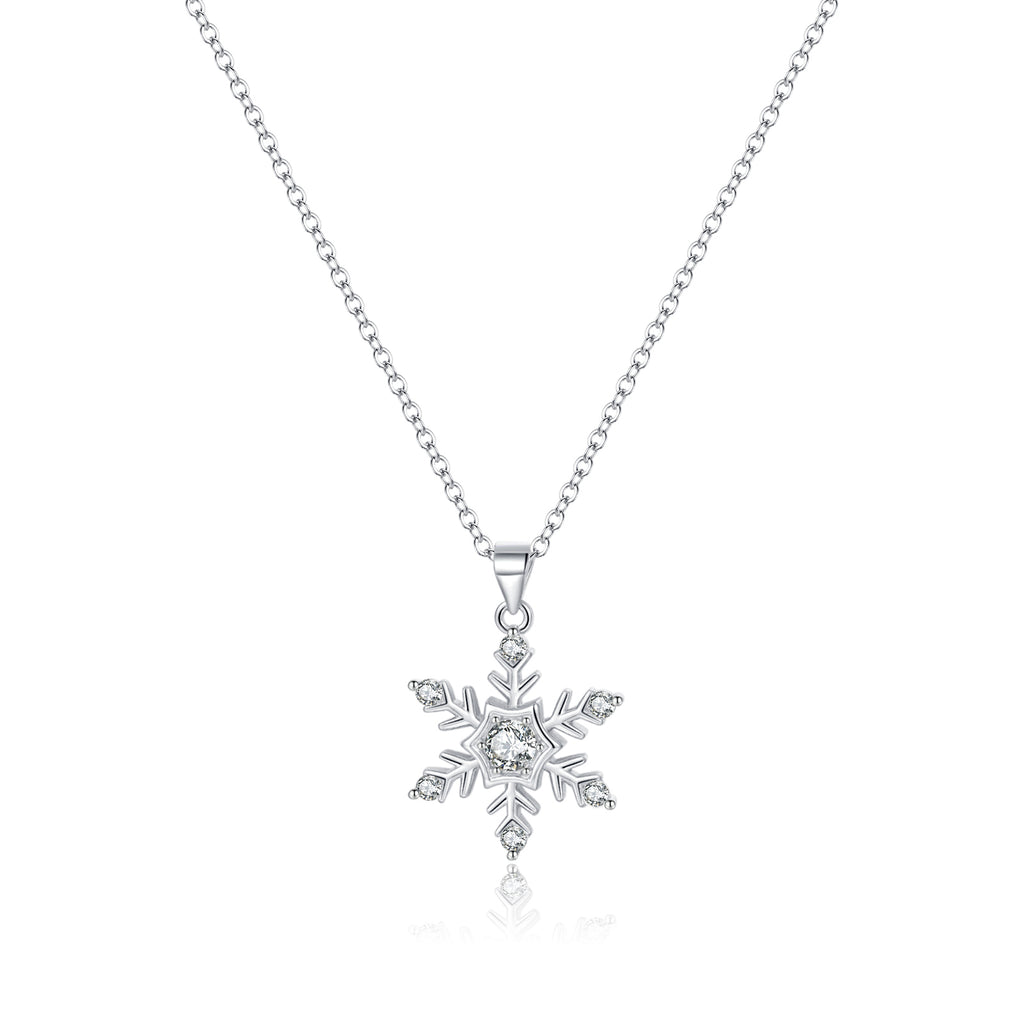 Reffeer Solid 925 Sterling Silver Snowflake Necklace Chain for Women Teens CZ Snowflake Pendant Necklace Dainty Winter Necklace