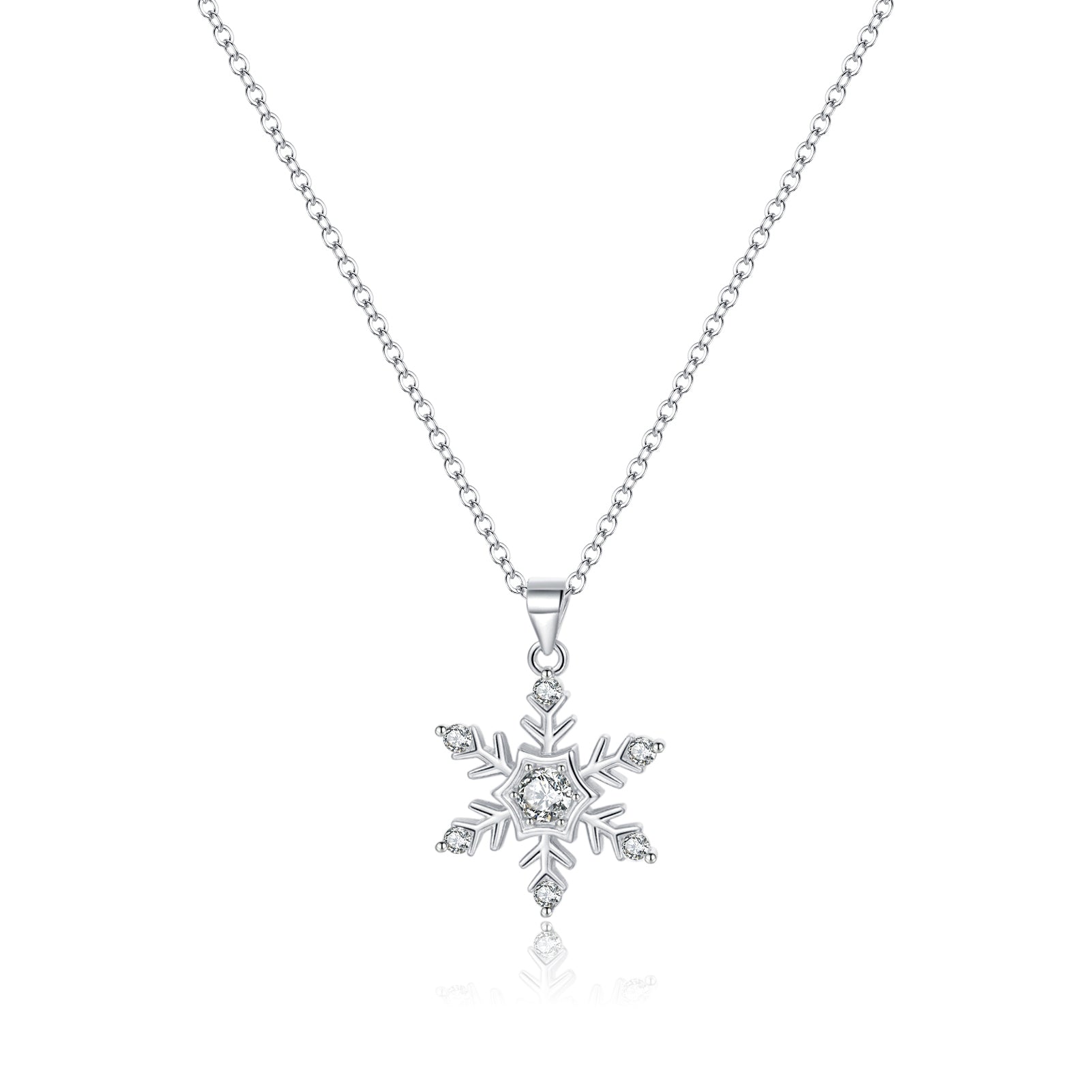 Reffeer Solid 925 Sterling Silver Snowflake Necklace Chain for Women Teens CZ Snowflake Pendant Necklace Dainty Winter Necklace