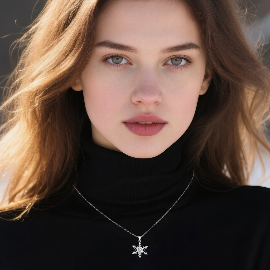 Reffeer Solid 925 Sterling Silver Snowflake Necklace Chain for Women Teens CZ Snowflake Pendant Necklace Dainty Winter Necklace