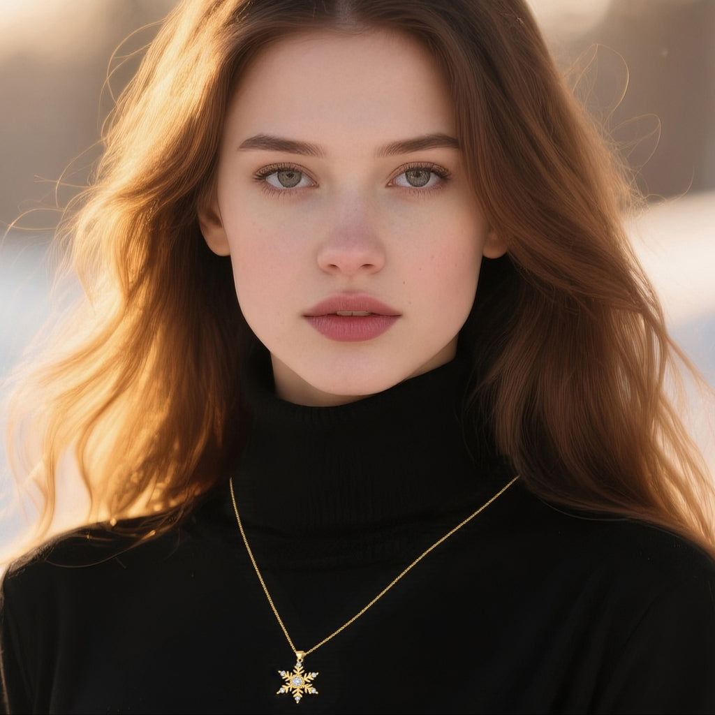 Reffeer Solid 925 Sterling Silver Snowflake Necklace Chain for Women Teens CZ Snowflake Pendant Necklace Dainty Winter Necklace