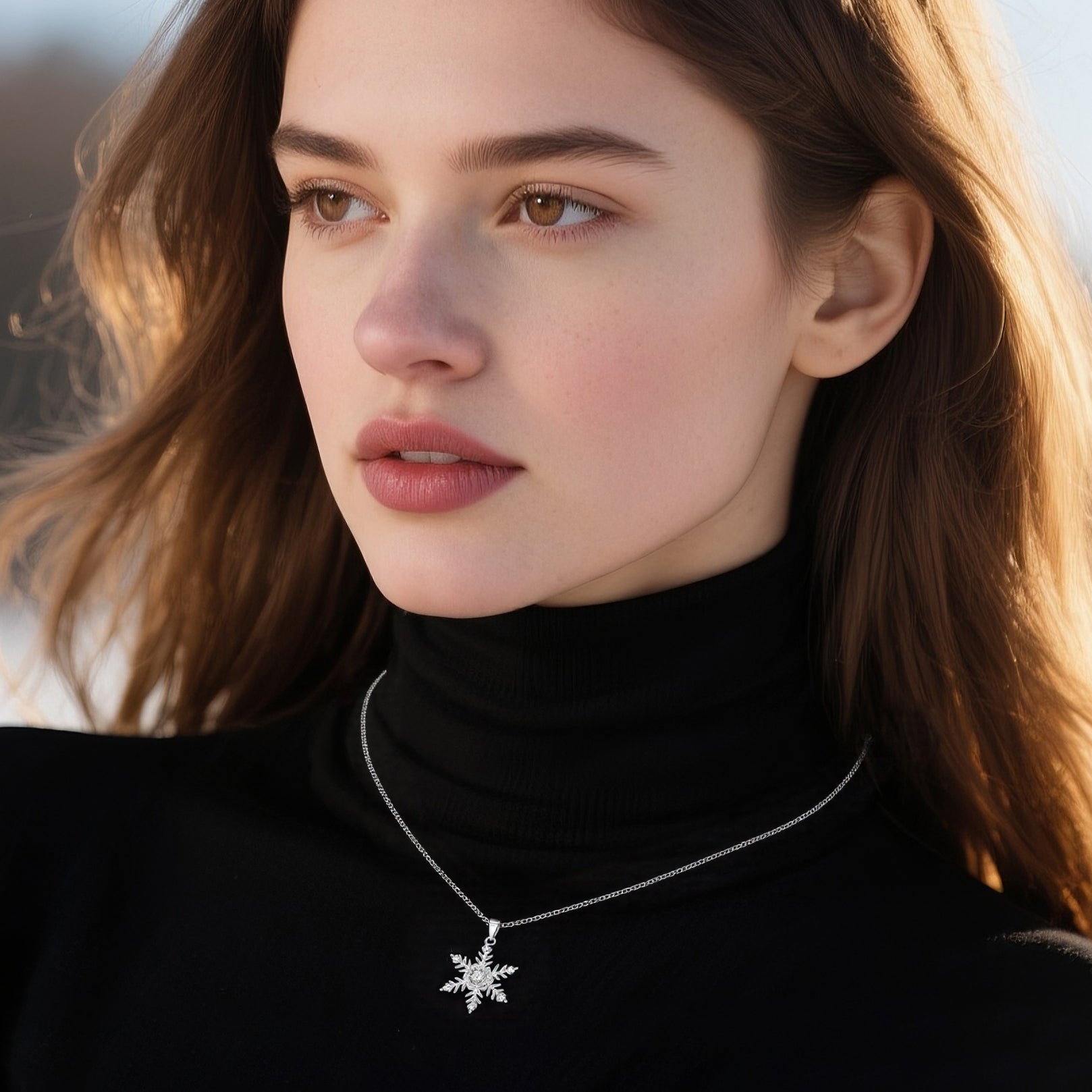 Reffeer Solid 925 Sterling Silver Snowflake Necklace Chain for Women Teens CZ Snowflake Pendant Necklace Dainty Winter Necklace