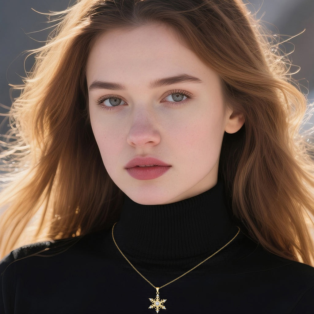 Reffeer Solid 925 Sterling Silver Snowflake Necklace Chain for Women Teens CZ Snowflake Pendant Necklace Dainty Winter Necklace