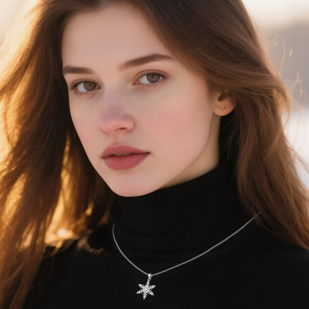 Reffeer Solid 925 Sterling Silver Snowflake Necklace Chain for Women Teens CZ Snowflake Pendant Necklace Dainty Winter Necklace
