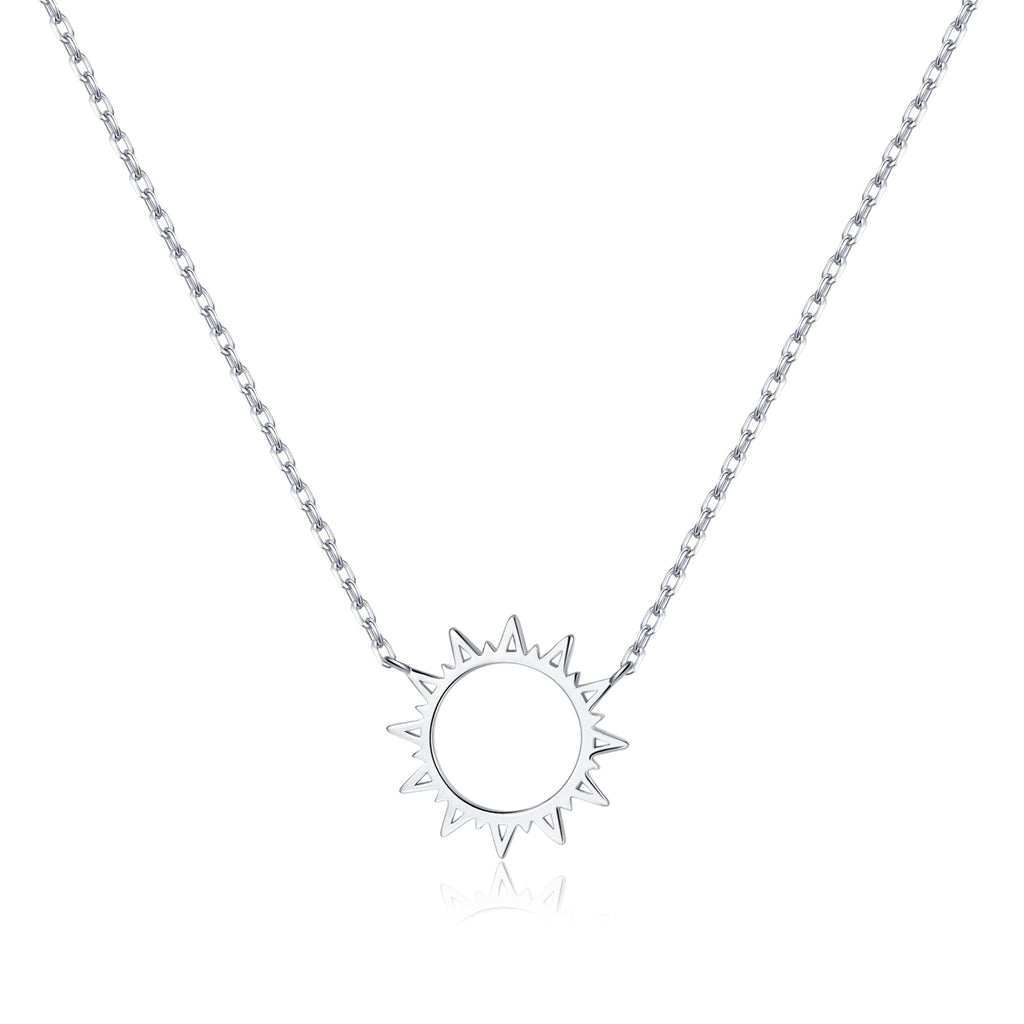 Reffeer Solid 925 Sterling Silver Sun Pendant Necklace for Women Teen Girls Sun Choker Necklace