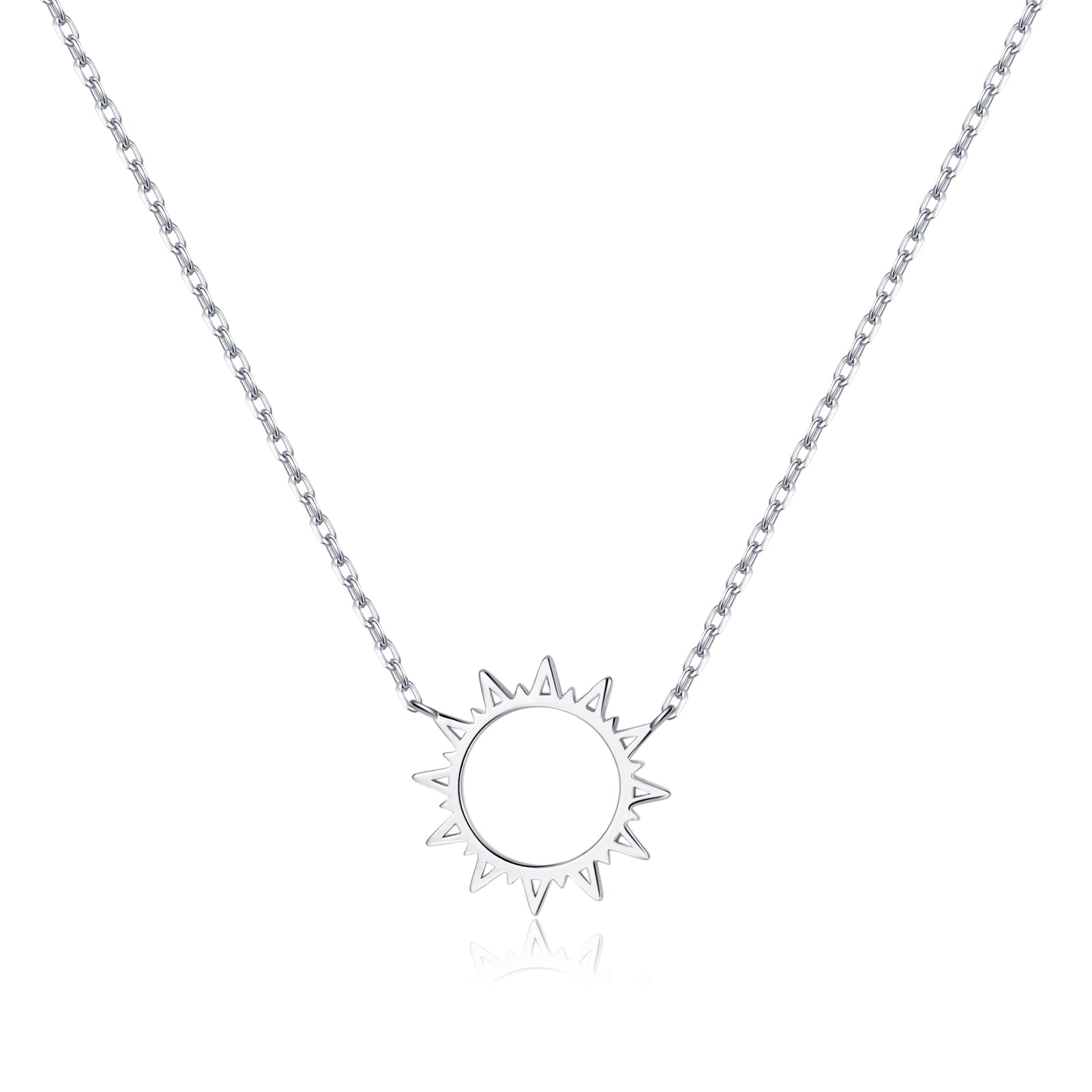 Reffeer Solid 925 Sterling Silver Sun Pendant Necklace for Women Teen Girls Sun Choker Necklace