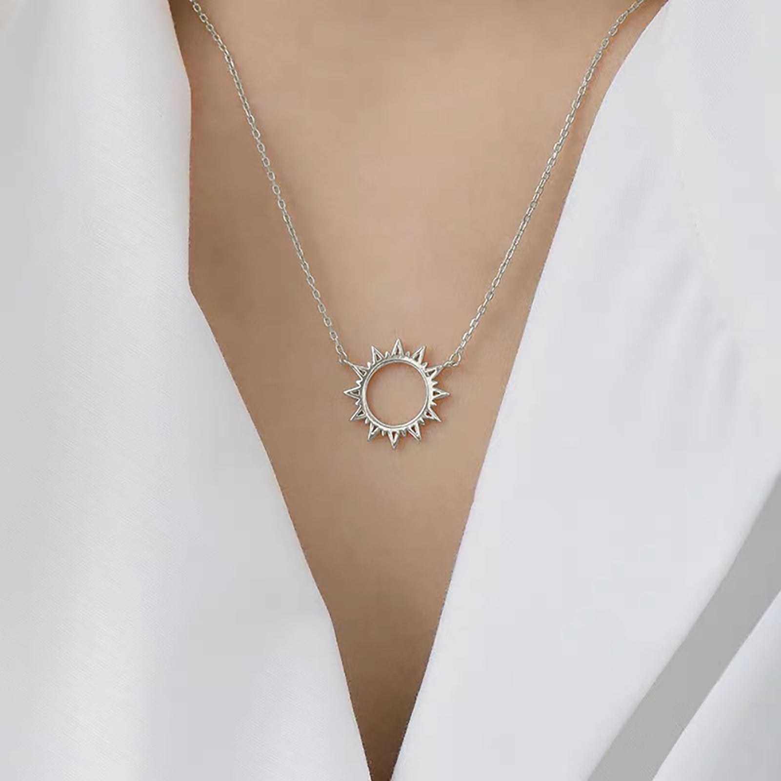 Reffeer Solid 925 Sterling Silver Sun Pendant Necklace for Women Teen Girls Sun Choker Necklace