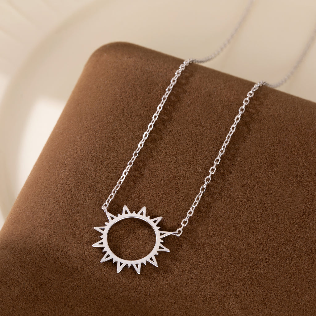 Reffeer Solid 925 Sterling Silver Sun Pendant Necklace for Women Teen Girls Sun Choker Necklace