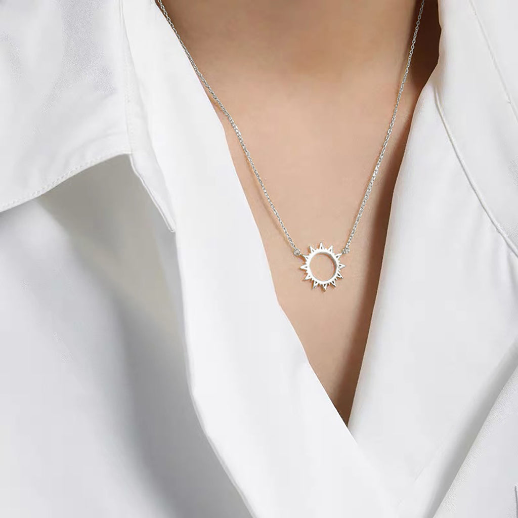 Reffeer Solid 925 Sterling Silver Sun Pendant Necklace for Women Teen Girls Sun Choker Necklace