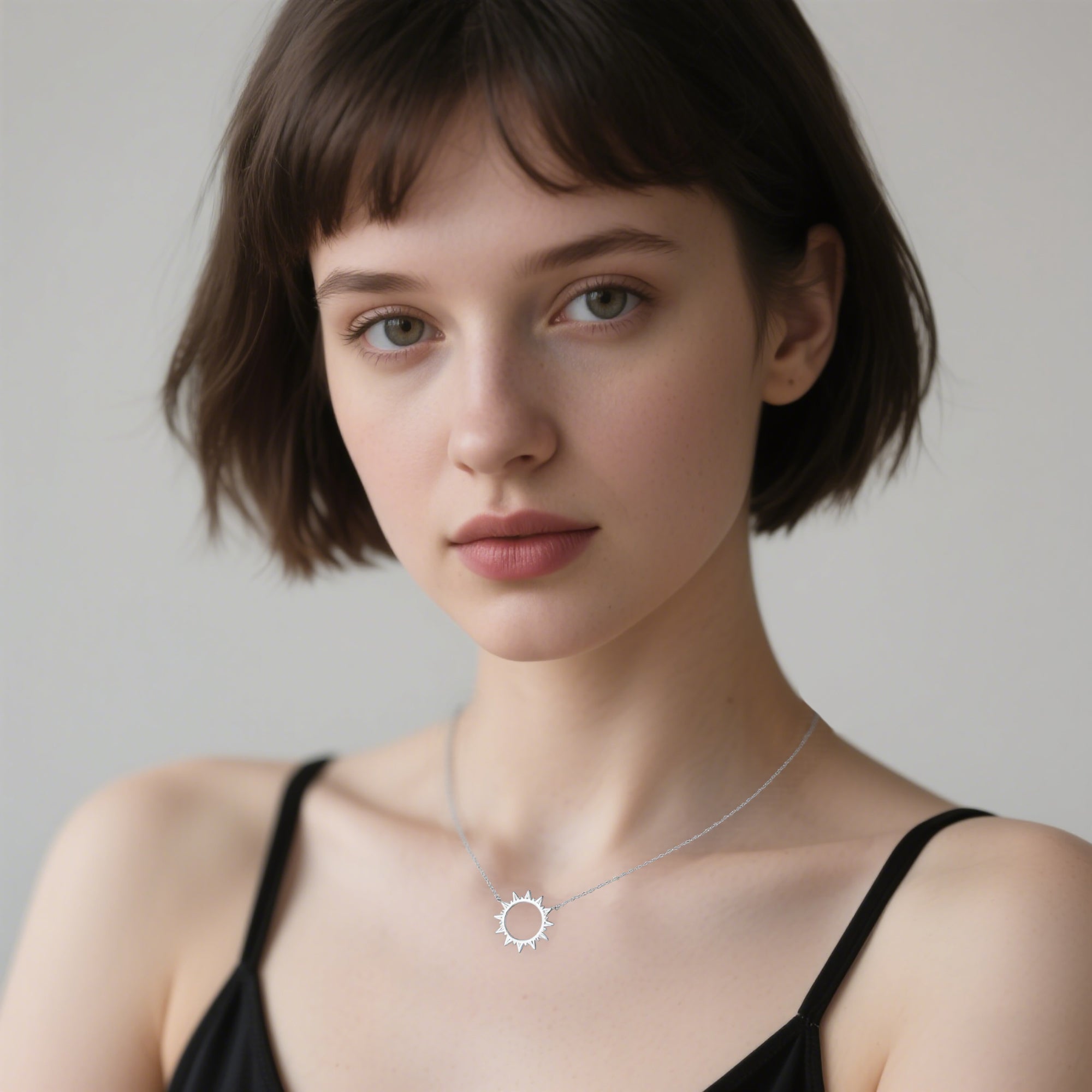 Reffeer Solid 925 Sterling Silver Sun Pendant Necklace for Women Teen Girls Sun Choker Necklace