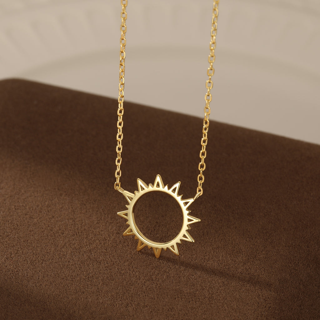 Reffeer Solid 925 Sterling Silver Sun Pendant Necklace for Women Teen Girls Sun Choker Necklace