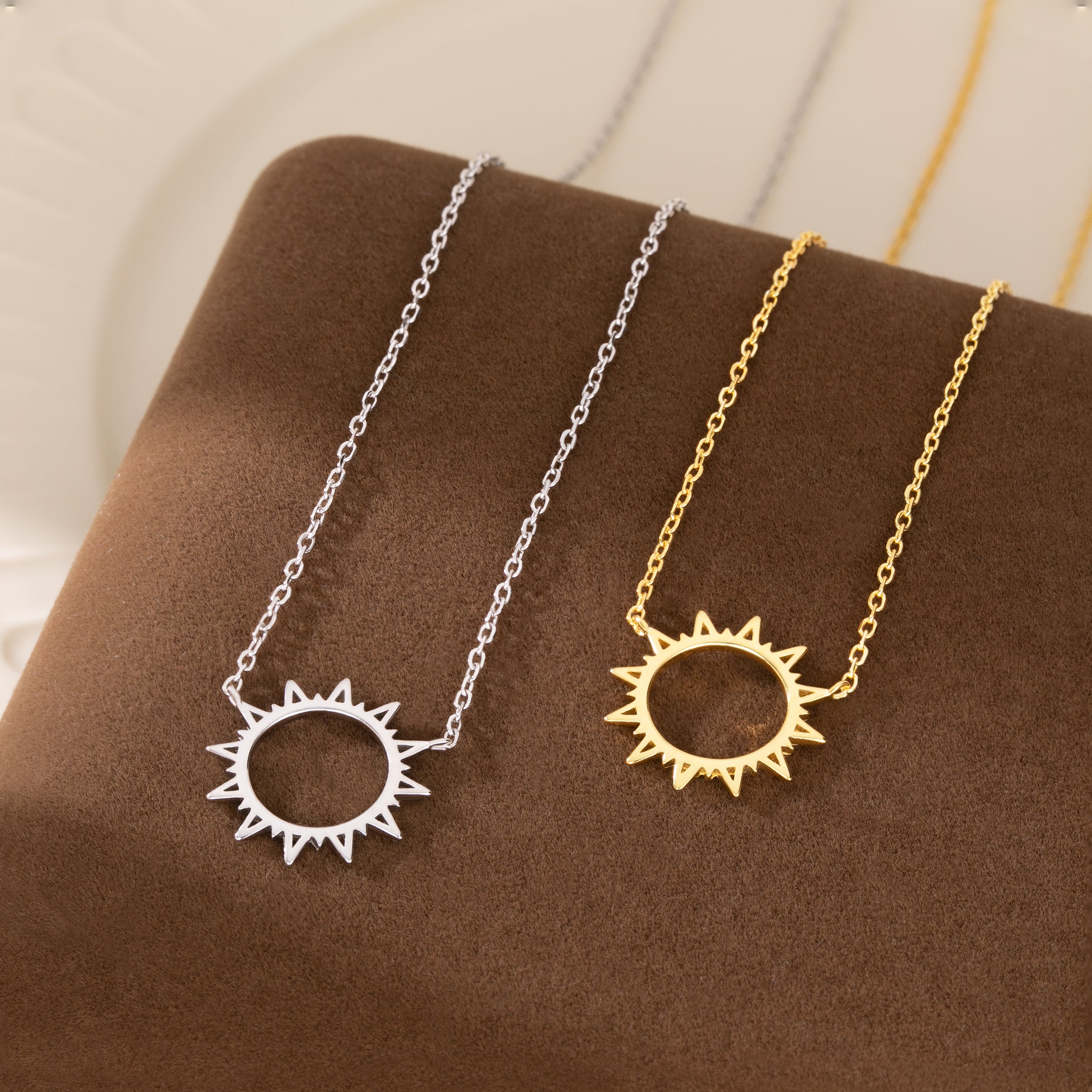Reffeer Solid 925 Sterling Silver Sun Pendant Necklace for Women Teen Girls Sun Choker Necklace