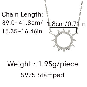 Reffeer Solid 925 Sterling Silver Sun Pendant Necklace for Women Teen Girls Sun Choker Necklace