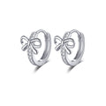 Reffeer Solid 925 Sterling Silver CZ Bow Hoop Earrings for Women Teen Girls Bowknot Hoop Earrings Ribbon Huggie