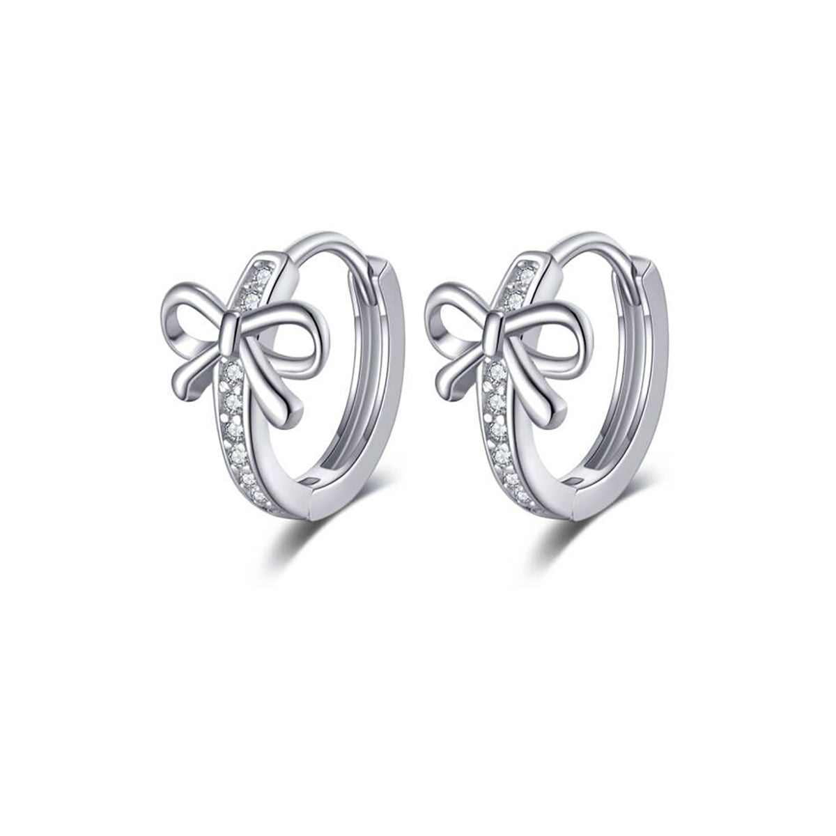 Reffeer Solid 925 Sterling Silver CZ Bow Hoop Earrings for Women Teen Girls Bowknot Hoop Earrings Ribbon Huggie