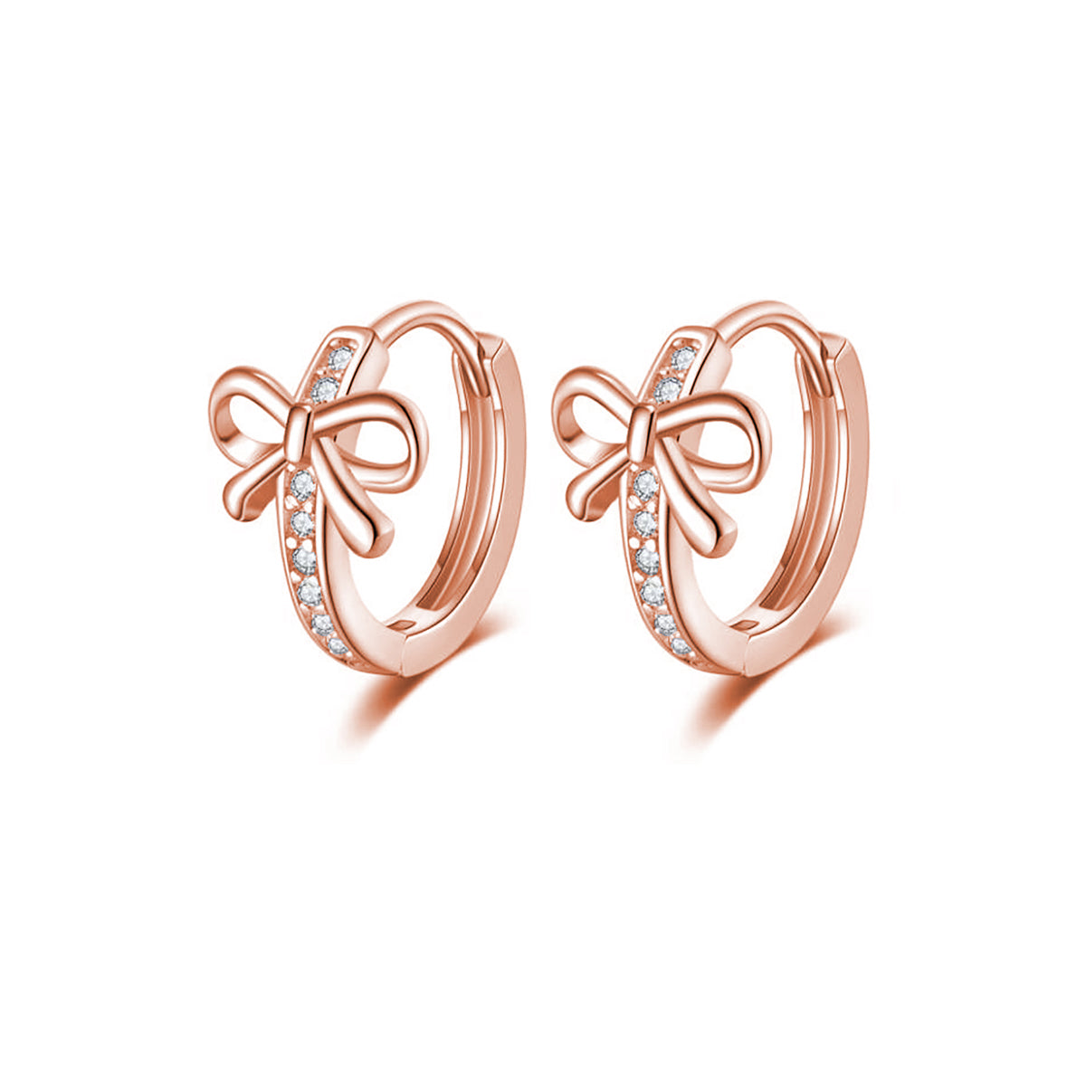 Reffeer Solid 925 Sterling Silver CZ Bow Hoop Earrings for Women Teen Girls Bowknot Hoop Earrings Ribbon Huggie