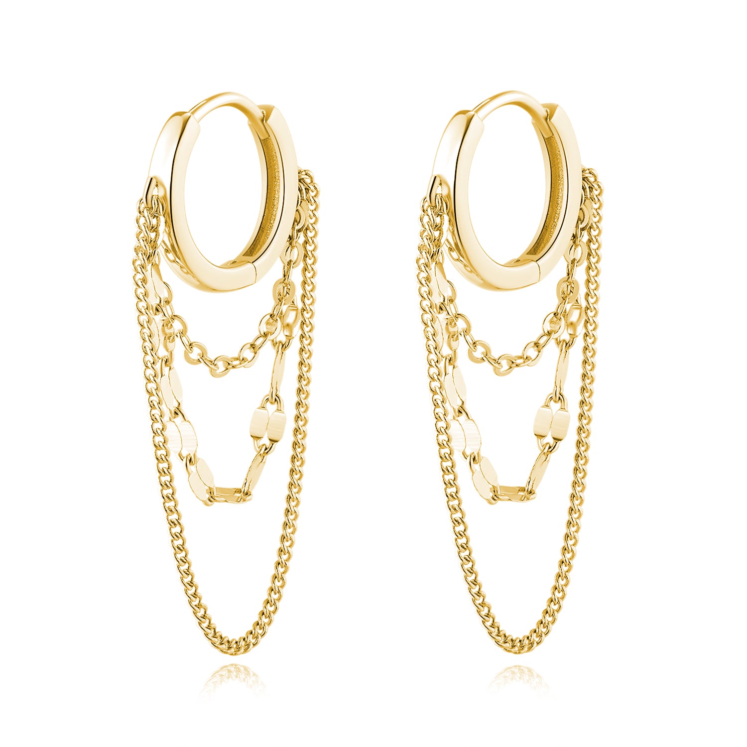 Reffeer Solid 925 Sterling Silver Chain Drop Earrings Hoop for Women Teens Hoop Earrings Tassel Chain Huggie Dangle Earrings