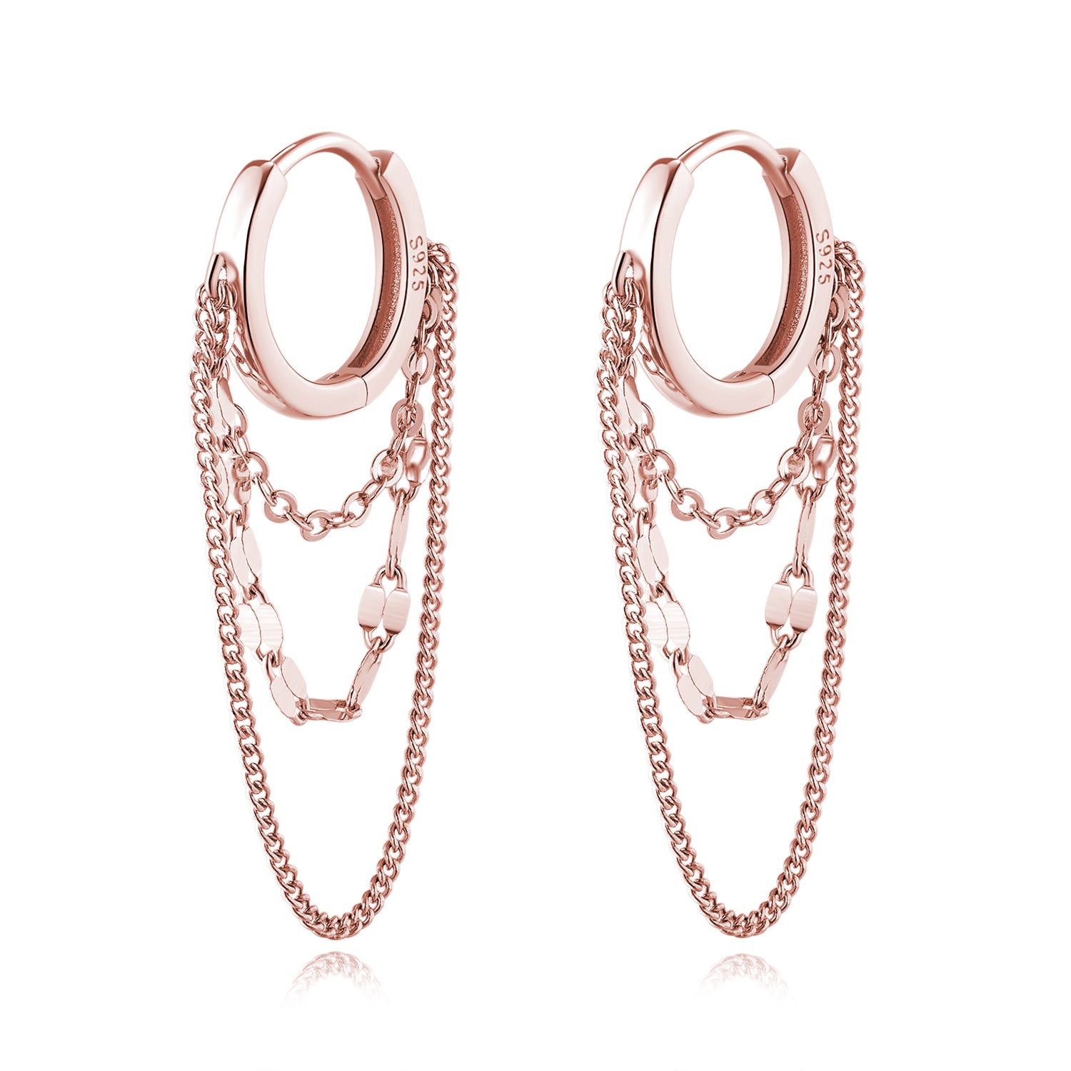 Reffeer Solid 925 Sterling Silver Chain Drop Earrings Hoop for Women Teens Hoop Earrings Tassel Chain Huggie Dangle Earrings