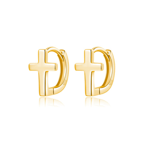 Reffeer Solid 925 Sterling Silver Cross Hoop Earrings for Women Teen Girls Small Cross Huggie Earrings Cartilage Helix
