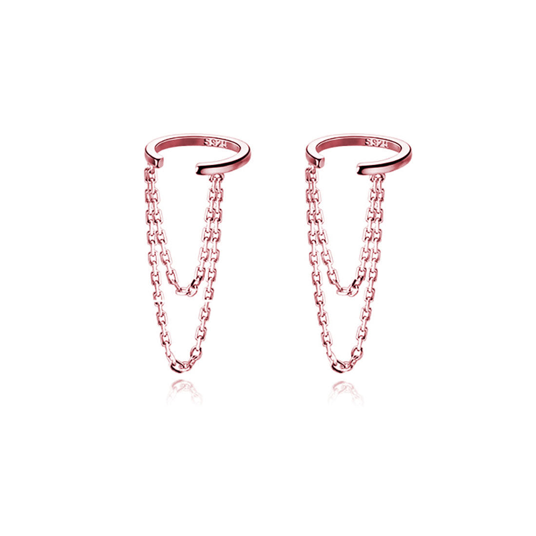Reffeer Solid 925 Sterling Silver Minimalist Cuff Earrings Chain for Women Cartilage Wrap Earrings Helix Cuffs