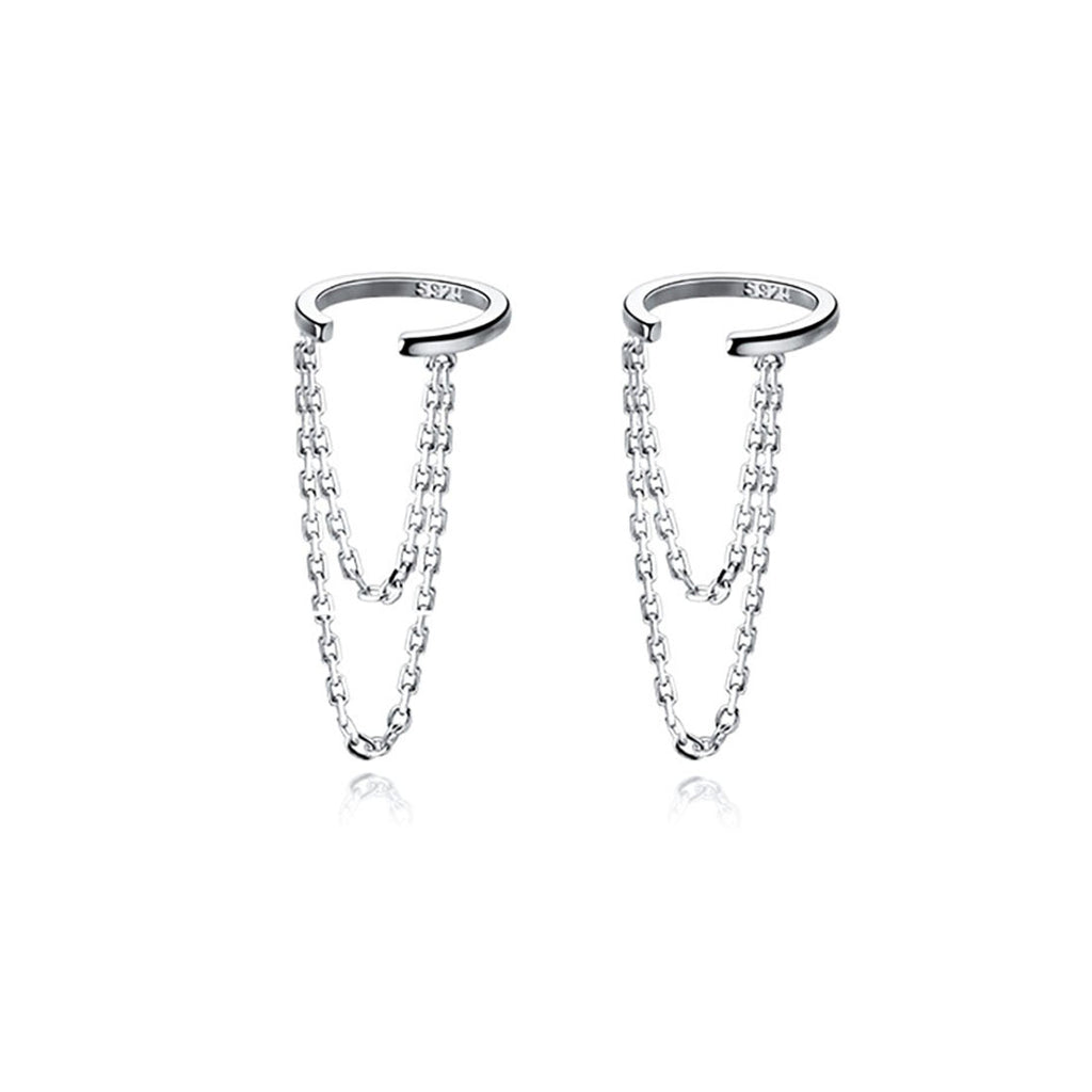 Reffeer Solid 925 Sterling Silver Minimalist Cuff Earrings Chain for Women Cartilage Wrap Earrings Helix Cuffs