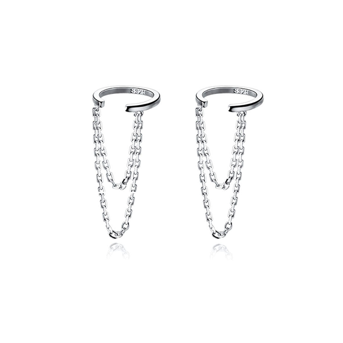 Reffeer Solid 925 Sterling Silver Minimalist Cuff Earrings Chain for Women Cartilage Wrap Earrings Helix Cuffs