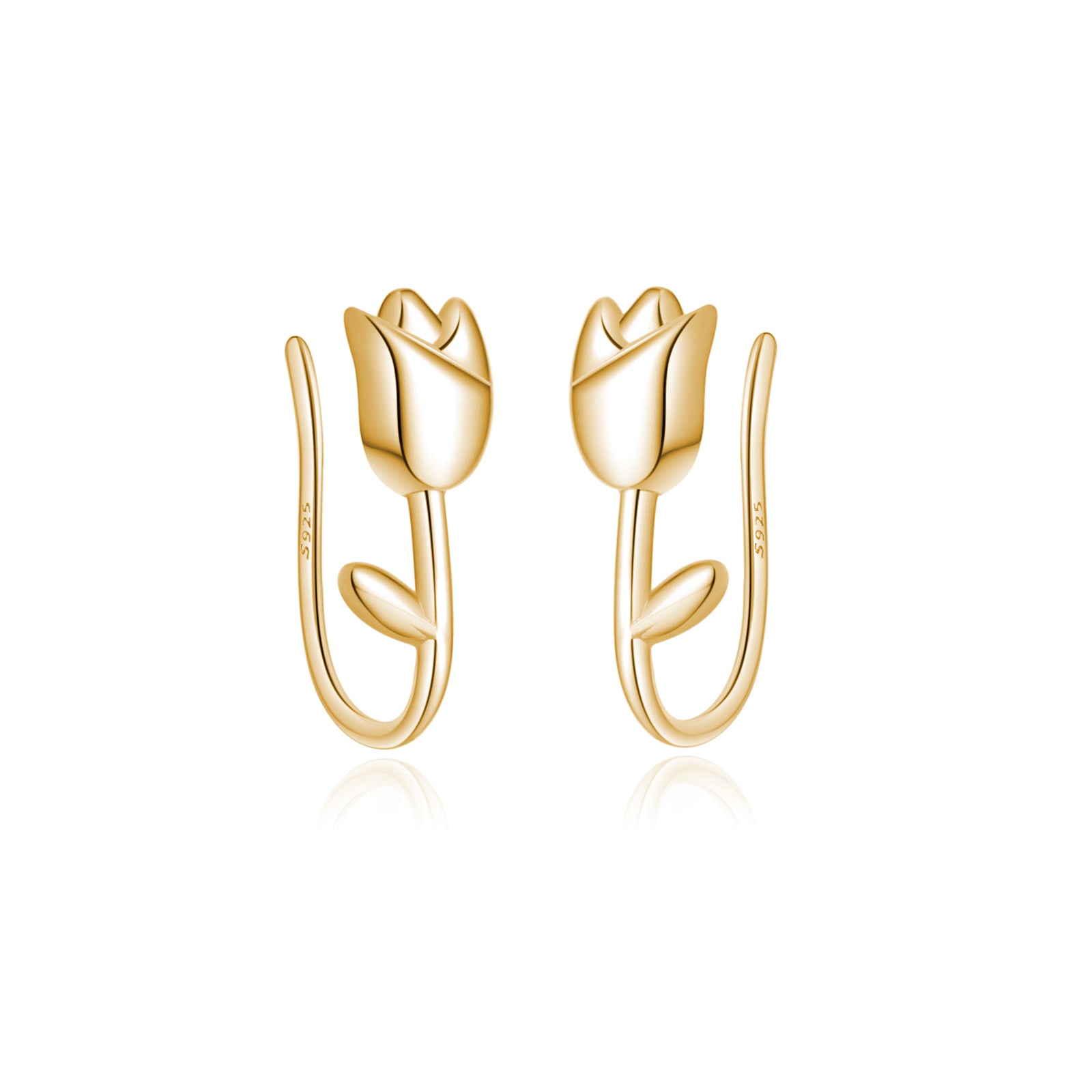 Reffeer Solid 925 Sterling Silver Flower Crawler Cuff Earrings Wraps for Women Teens Tulip Flower Wrap Earrings