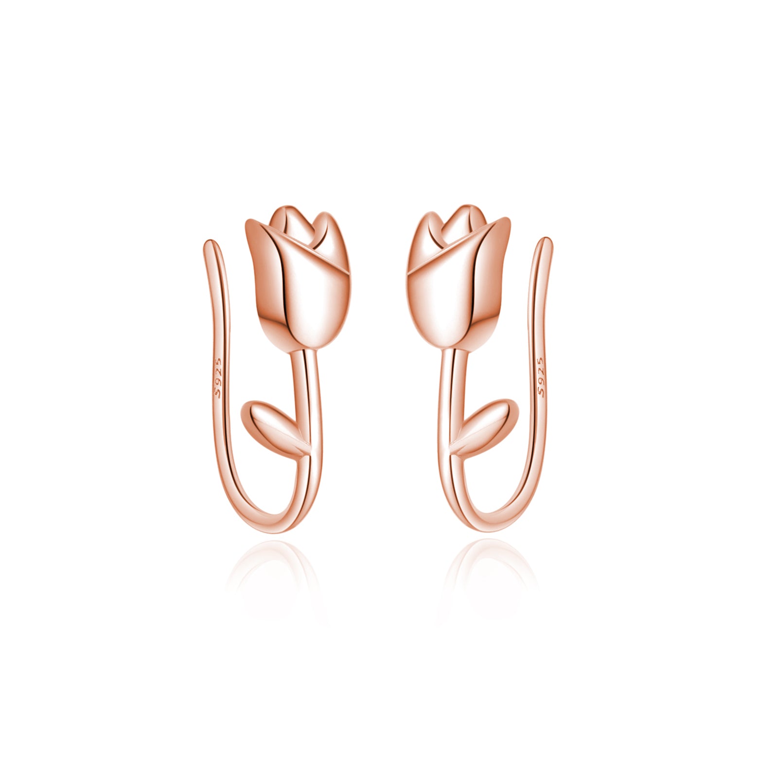 Reffeer Solid 925 Sterling Silver Flower Crawler Cuff Earrings Wraps for Women Teens Tulip Flower Wrap Earrings