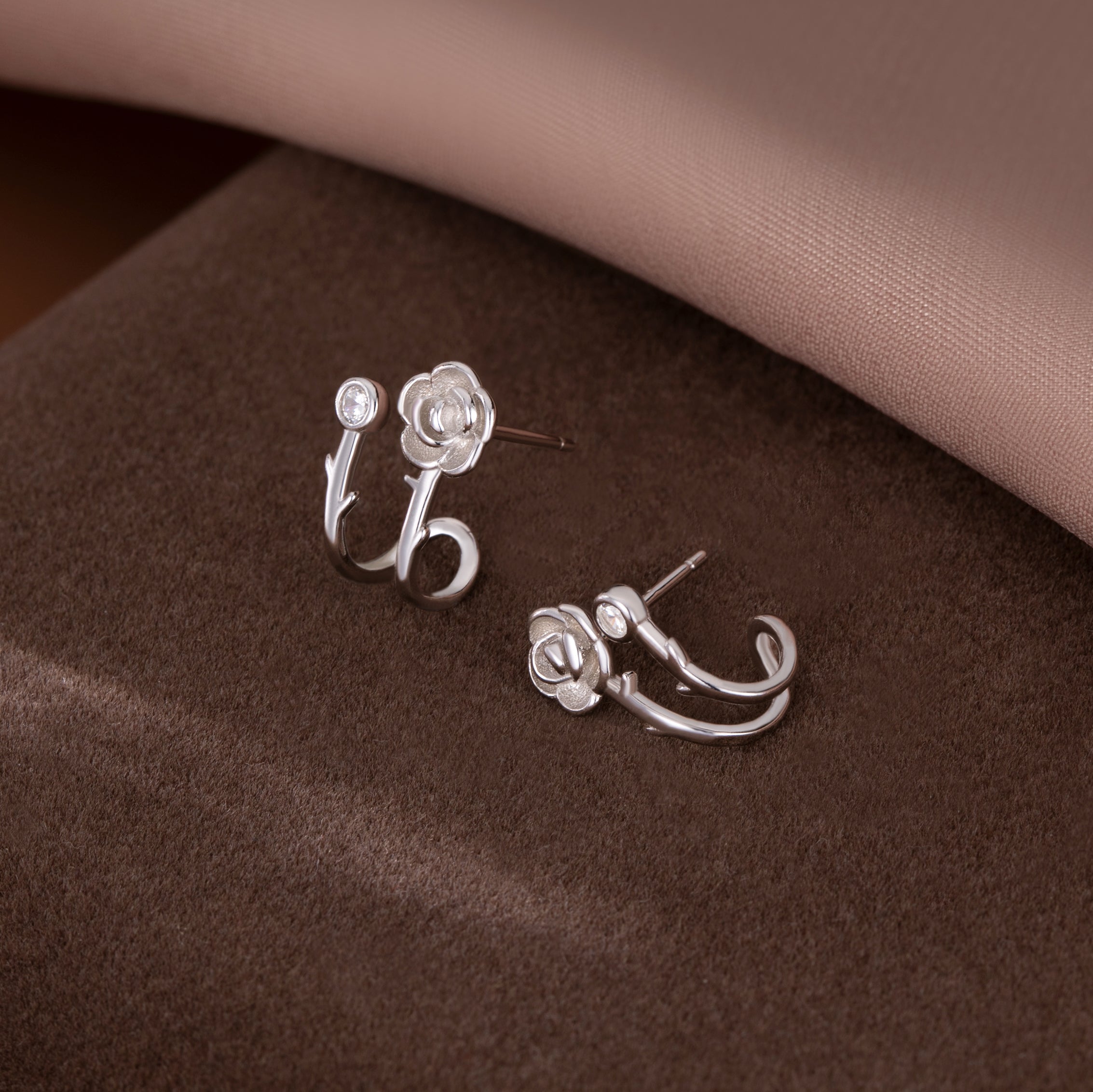 Reffeer Solid 925 Sterling Silver Flower Cuff Stud Earrings Wraps for Women Teen Girls Flower Half Hoop Earrings Huggie