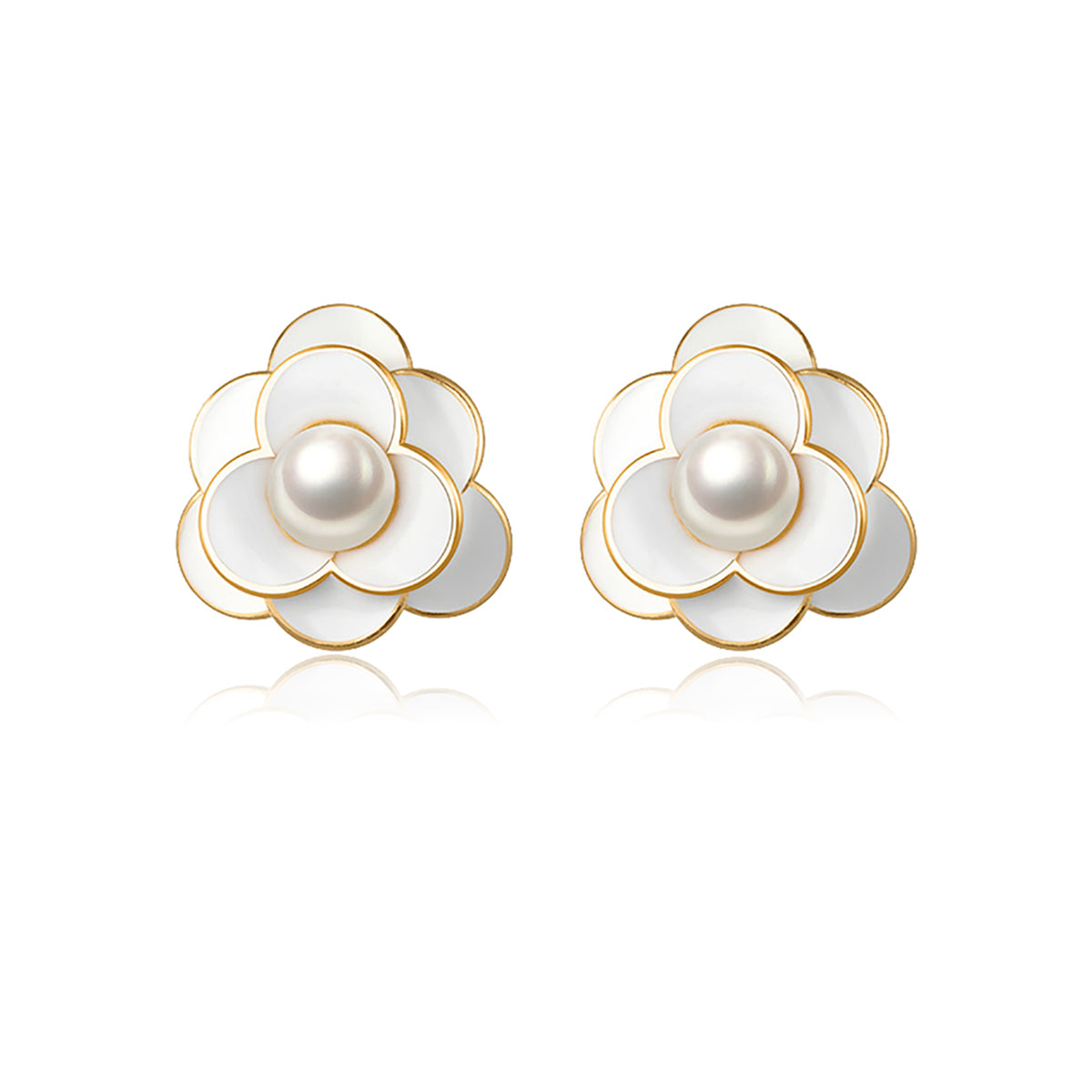 Reffeer Solid 925 Sterling Silver Simulated Pearl Flower Earrings Studs for Women Teen Girls Flower Stud Earrings Pearls for Wedding