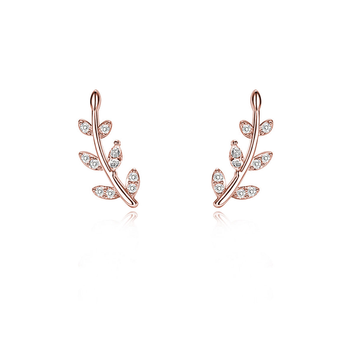Reffeer Solid 925 Sterling Silver Leaf Crawler Stud Earrings for Women Teen Girls Crystal Leaf Stud Earrings