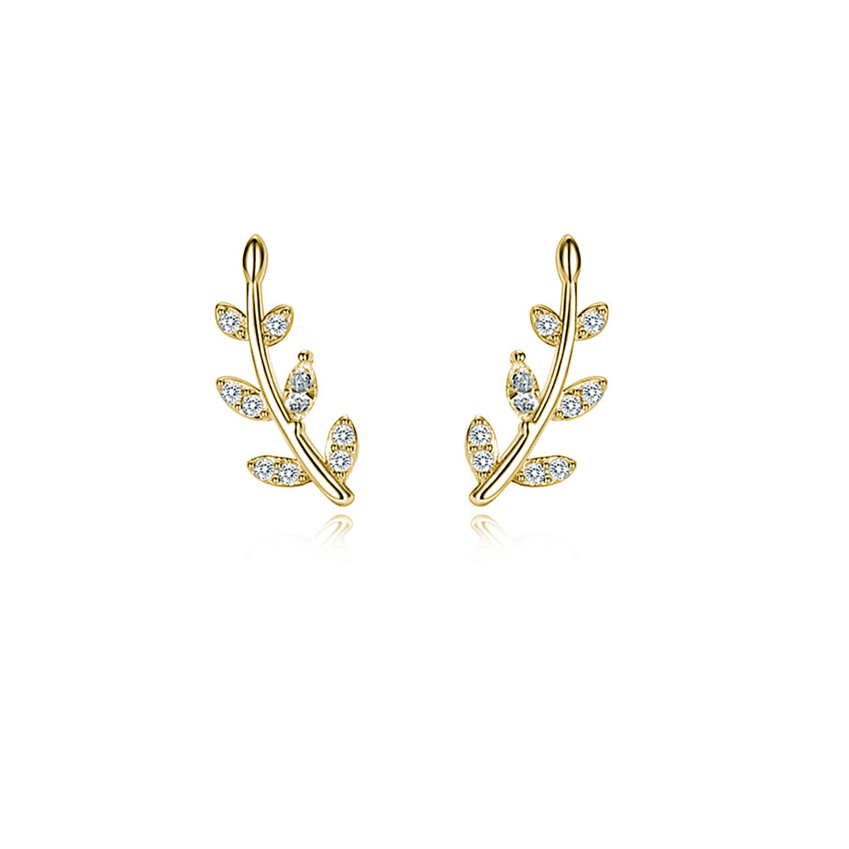 Reffeer Solid 925 Sterling Silver Leaf Crawler Stud Earrings for Women Teen Girls Crystal Leaf Stud Earrings