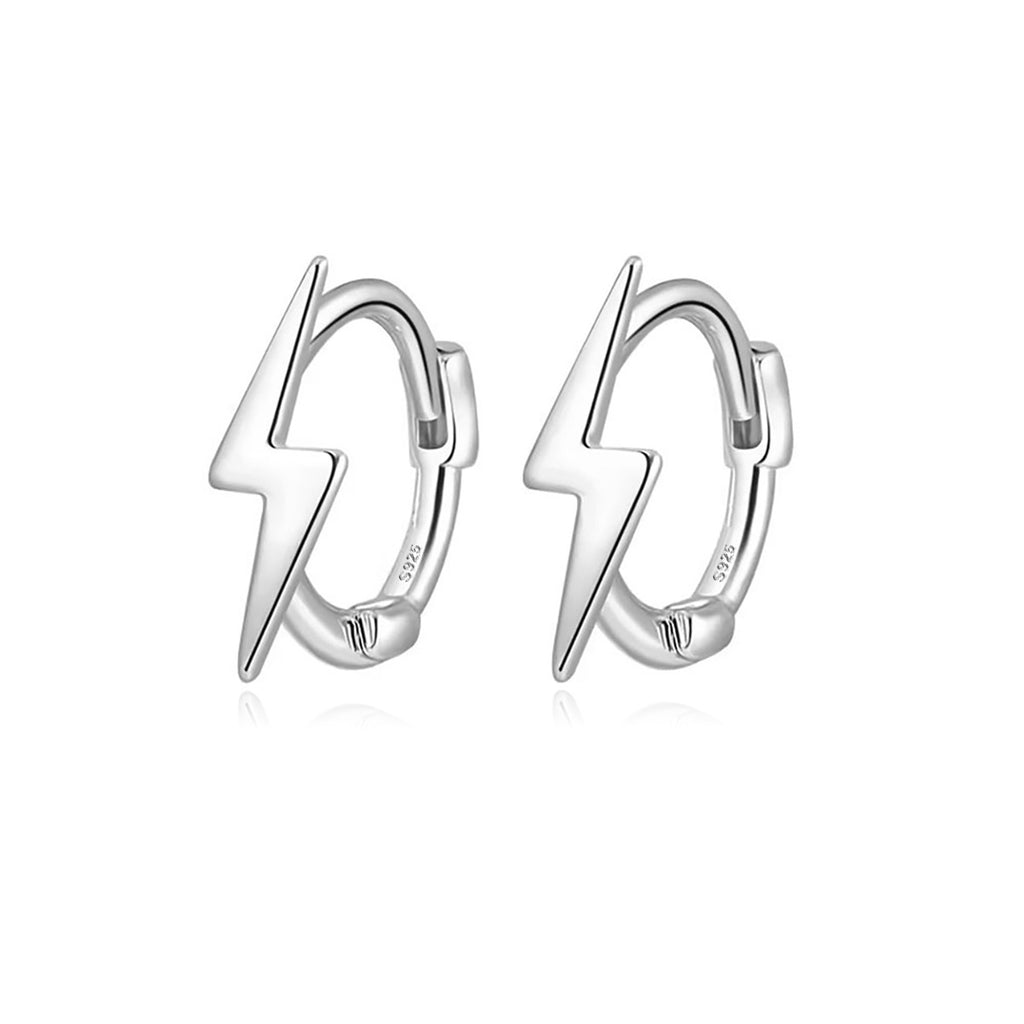 Reffeer Solid 925 Sterling Silver Lightning Bolt Hoop Earrings for Women Teen Girls Lightning Hoop Earrings Cartilage Huggie Earrings