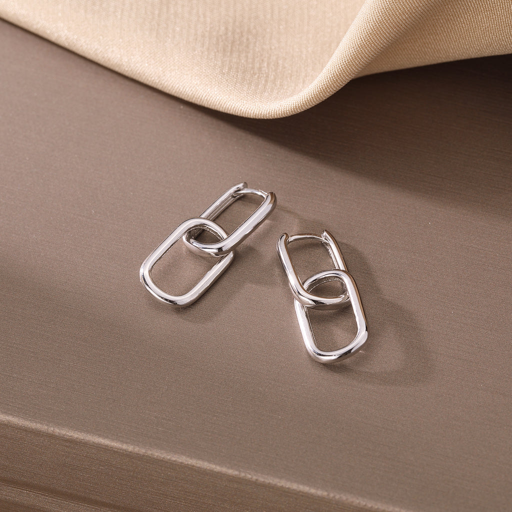 Reffeer 925 Sterling Silver Link Chain Earrings Hoop for Women Teens U Hoop Earrings Minimalist Huggie Drop Earrings