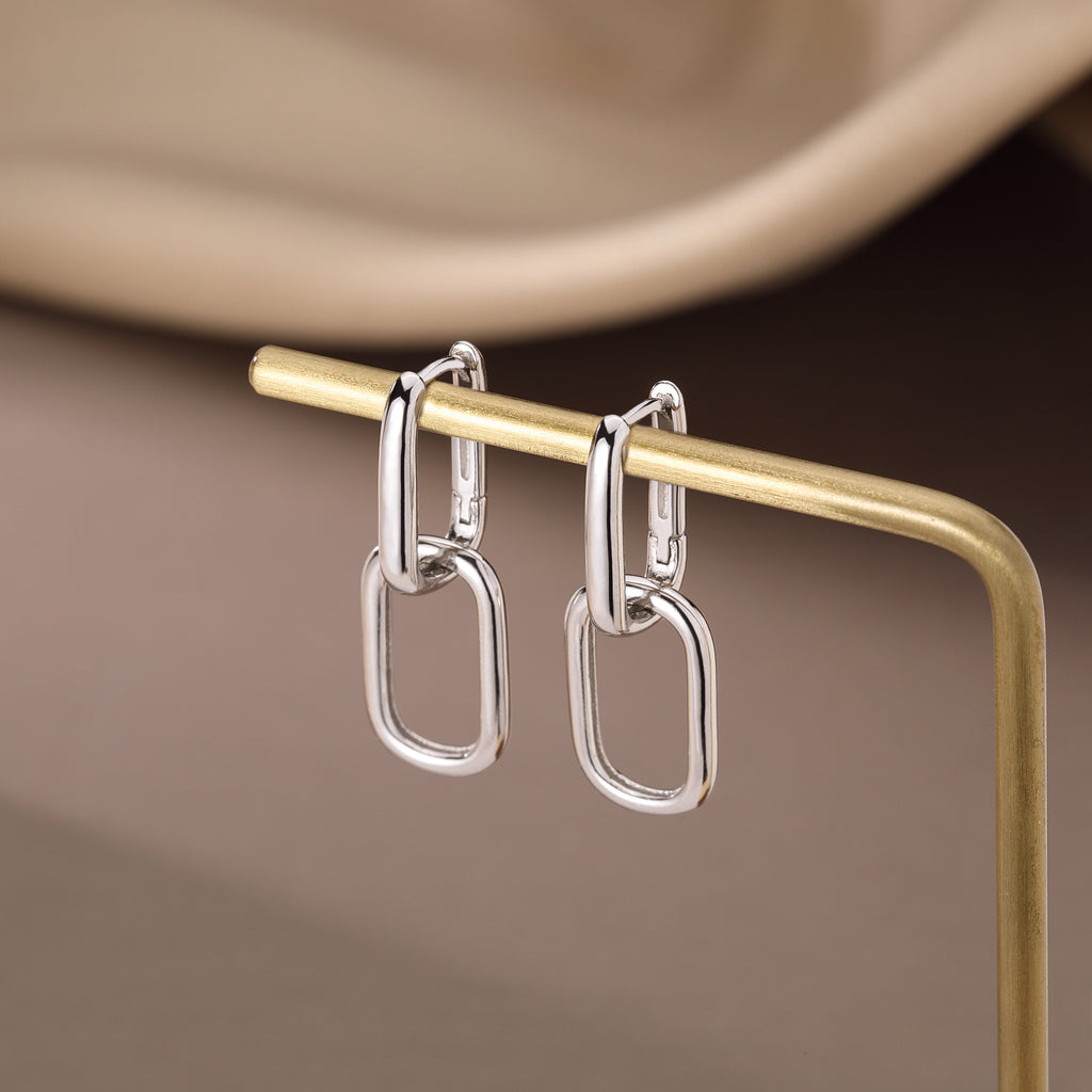 Reffeer 925 Sterling Silver Link Chain Earrings Hoop for Women Teens U Hoop Earrings Minimalist Huggie Drop Earrings