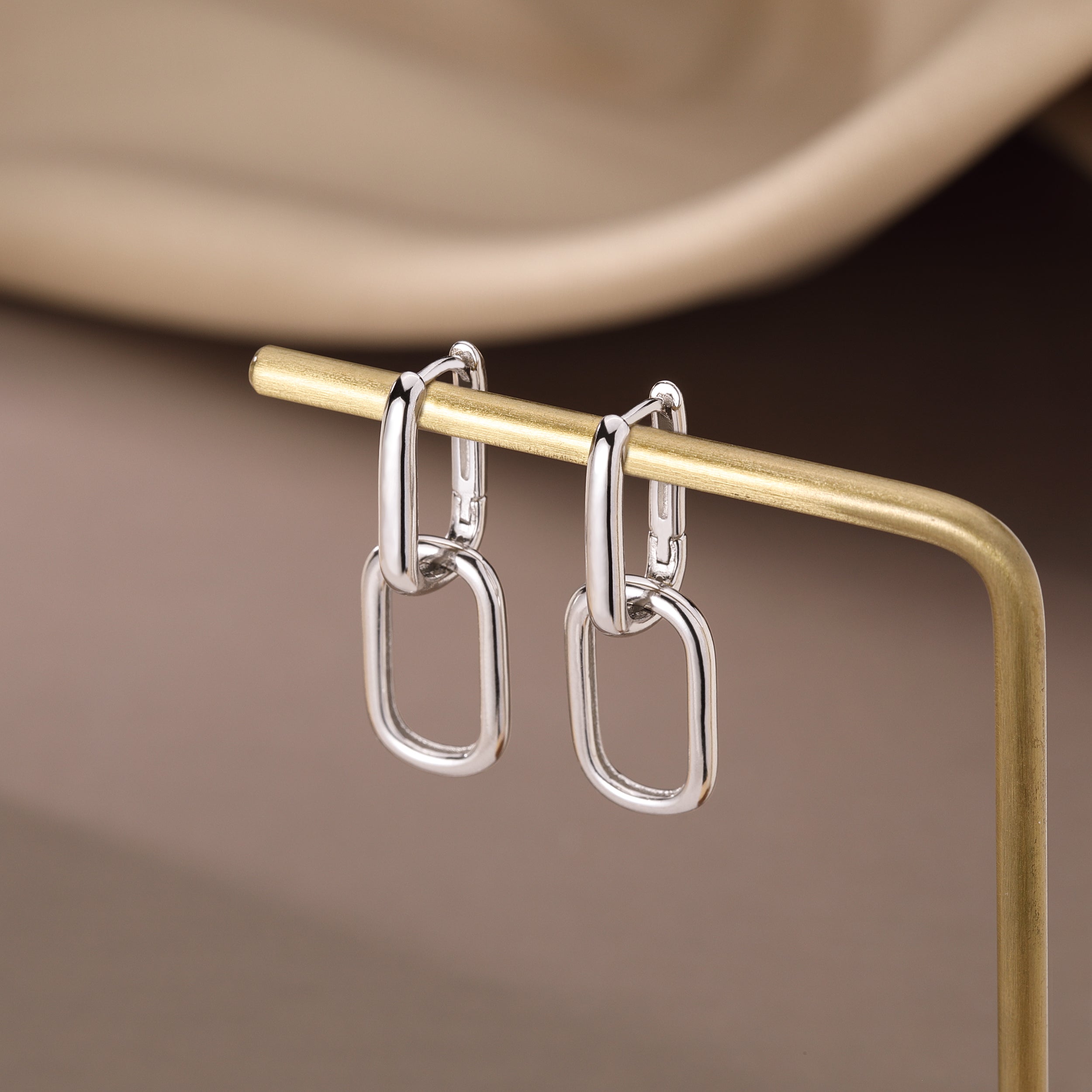 Reffeer 925 Sterling Silver Link Chain Earrings Hoop for Women Teens U Hoop Earrings Minimalist Huggie Drop Earrings