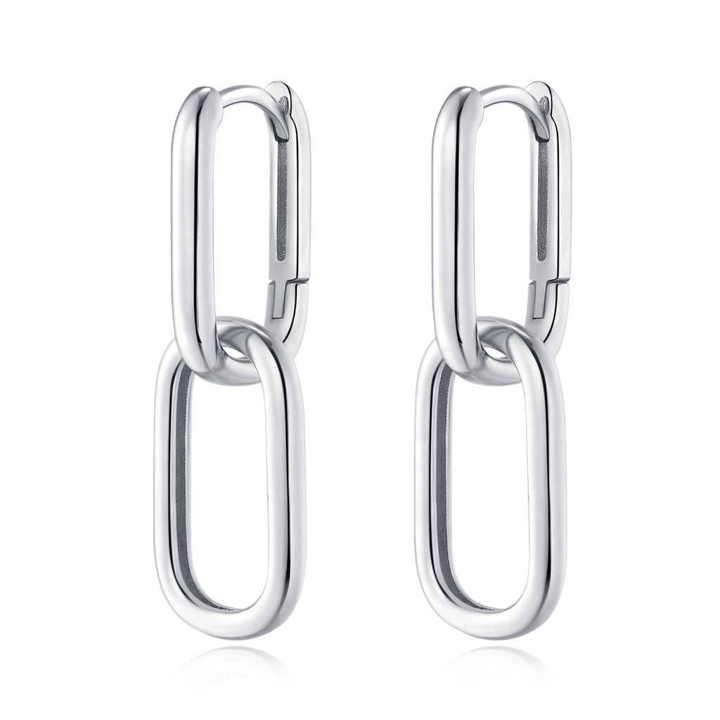 Reffeer 925 Sterling Silver Link Chain Earrings Hoop for Women Teens U Hoop Earrings Minimalist Huggie Drop Earrings