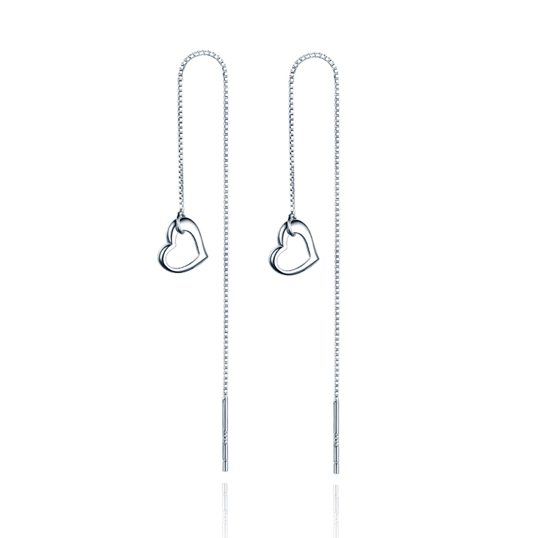 Reffeer Solid 925 Sterling Silver Love Heart Chain Dangle Earrings Drops for Women Teen Girls Heart Tassel Dangle Earrings Threader